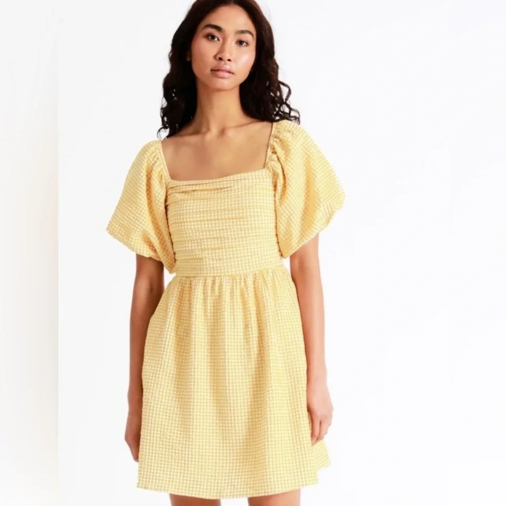 Piper Pleated Bodice Organic Cotton Mini Dress in Mustard Gingham - Picture 3 of 8